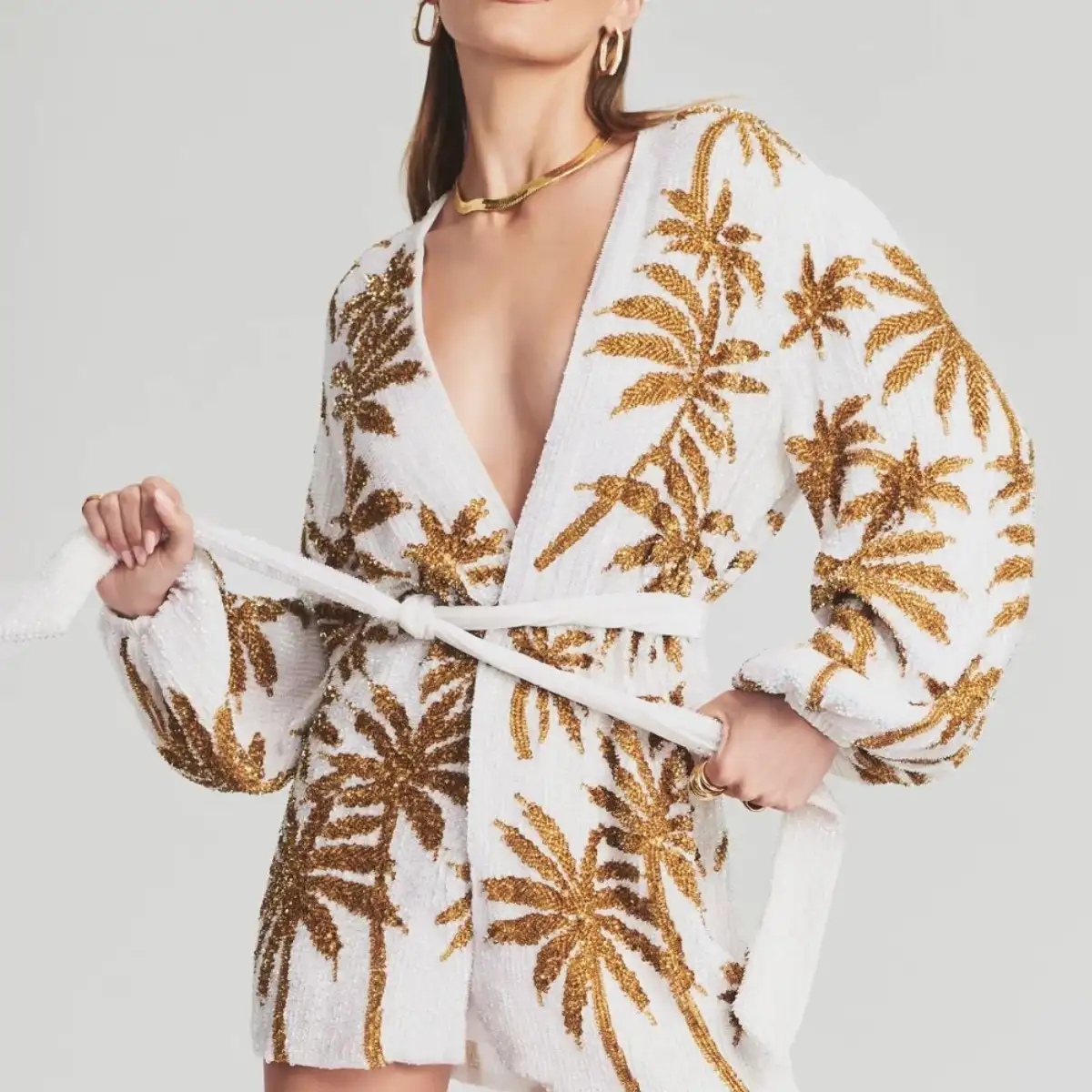 ROBE BLANCHE PALMIER DORE