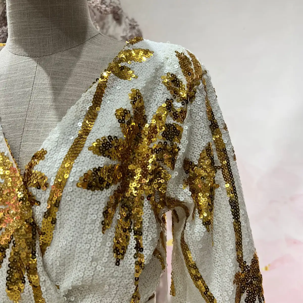 ROBE BLANCHE PALMIER DORE