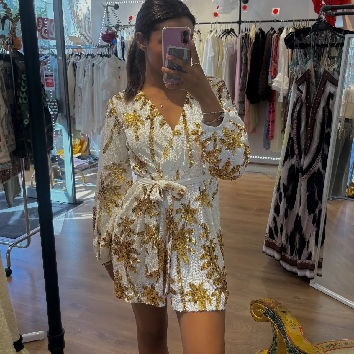 ROBE BLANCHE PALMIER DORE