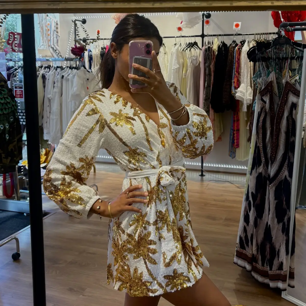 ROBE BLANCHE PALMIER DORE