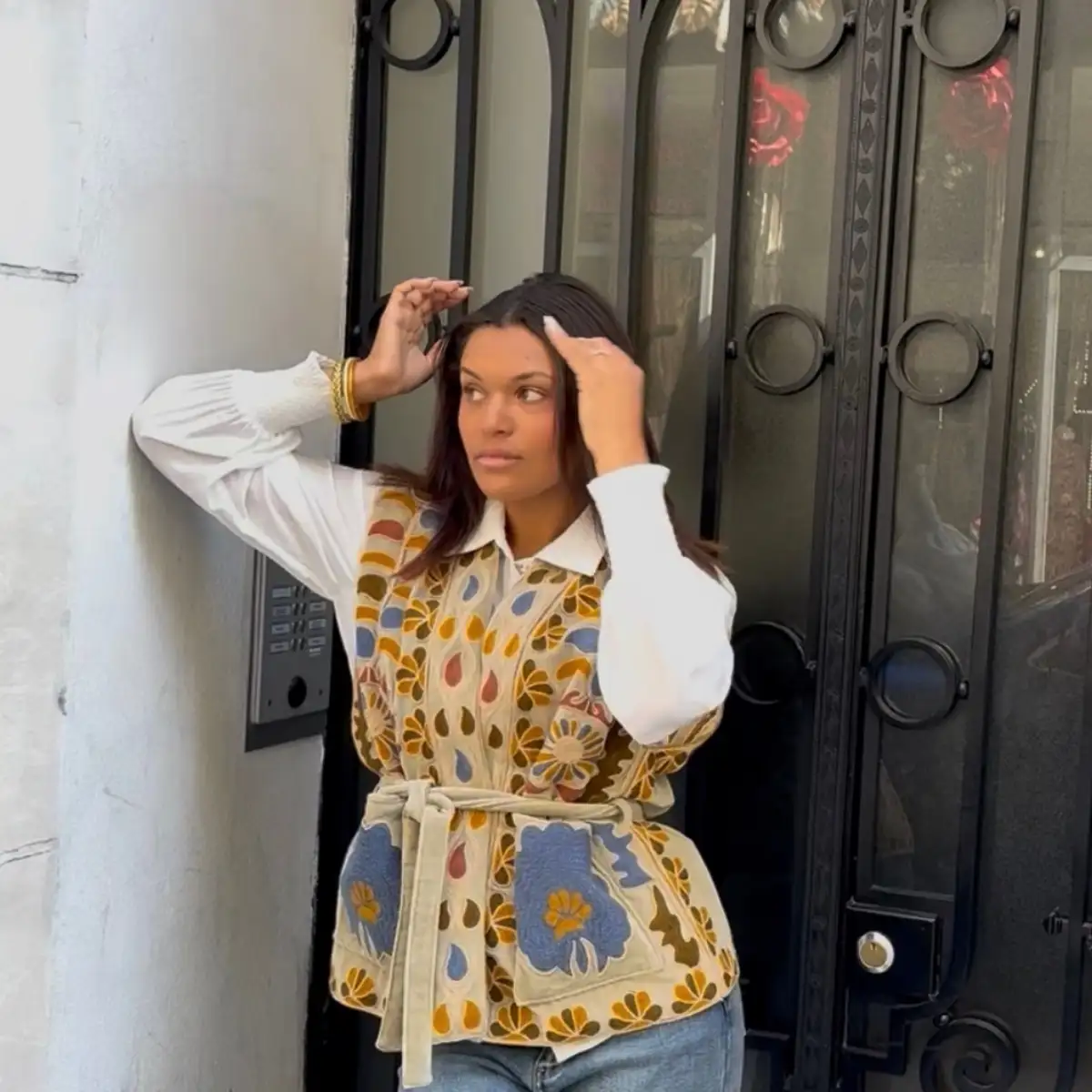 Gilet ceinture sans bouton doublé coton rayé