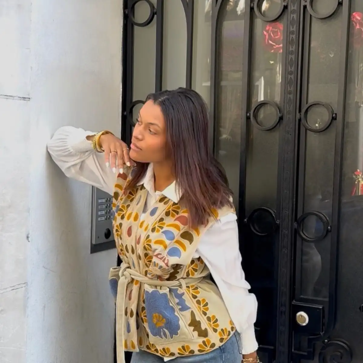 Gilet ceinture sans bouton doublé coton rayé