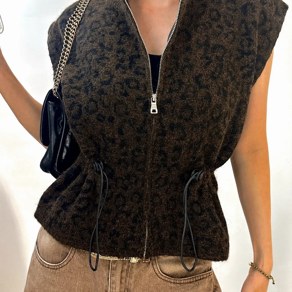 Gilet imprimé panthère chocolat
