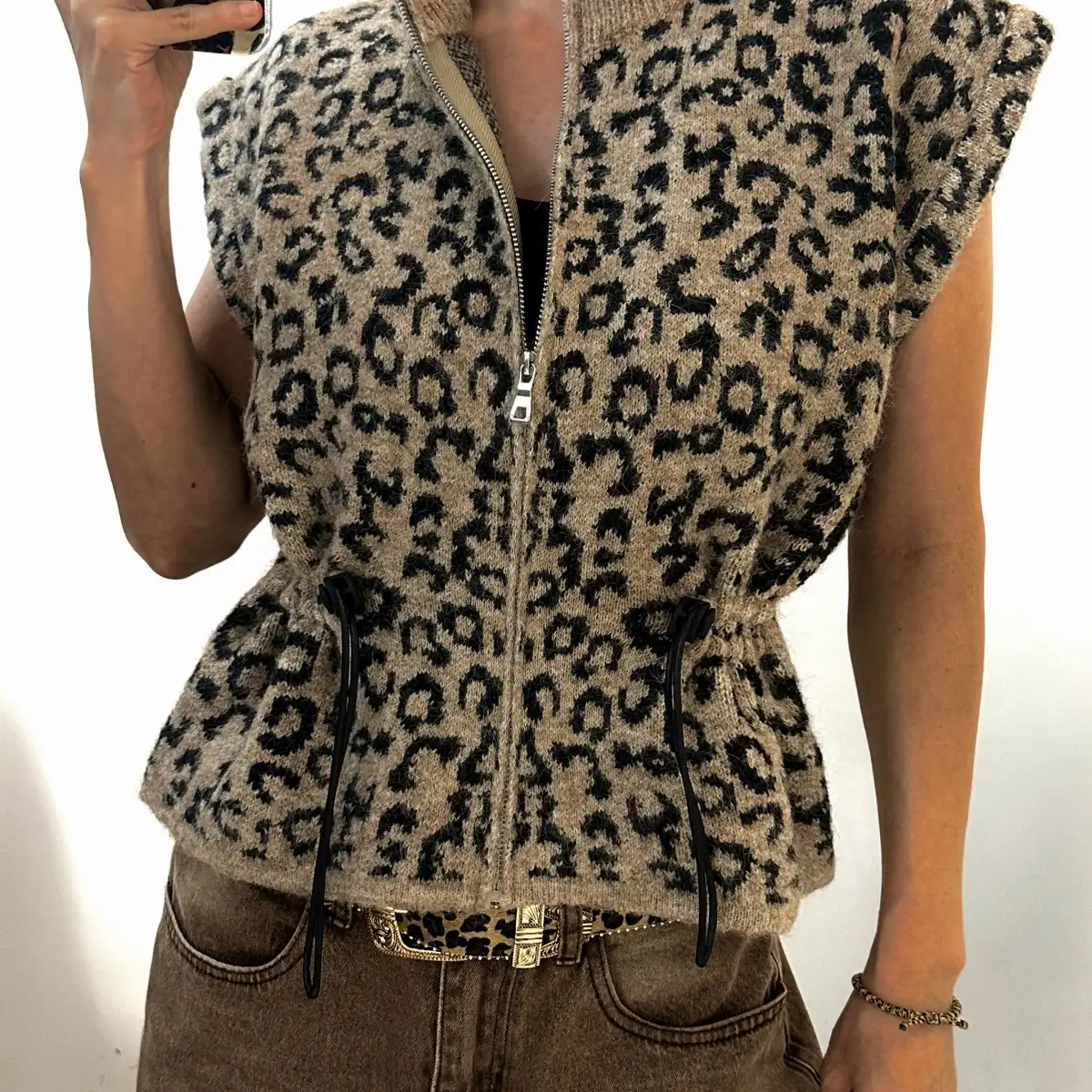 Gilet imprimé panthère crème