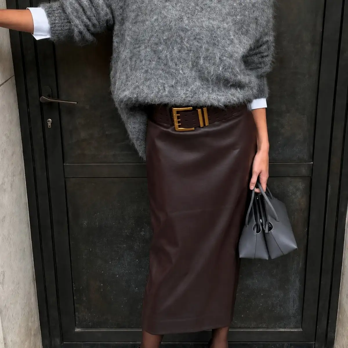 Jupes longues strech bordeaux marron noir ou crème avec ceinture