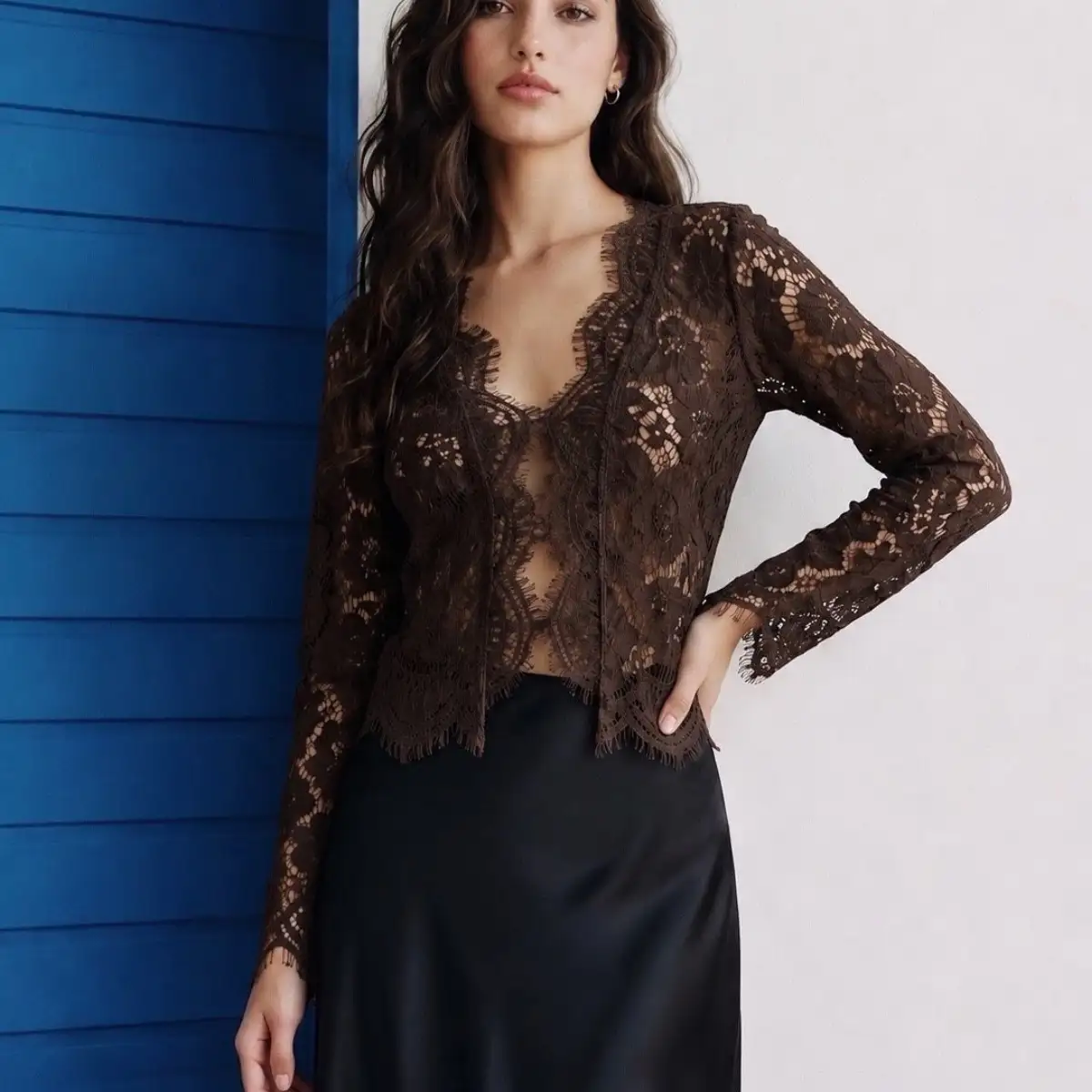 Top dentelle noir ou marron Elastane