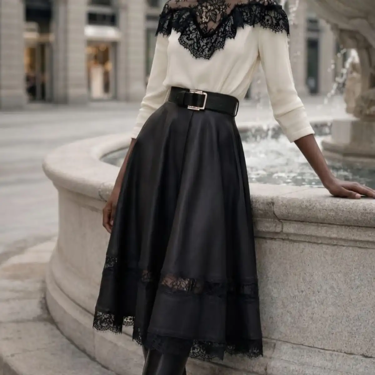 Jupes similicuirs et dentelle noir ou chocolat